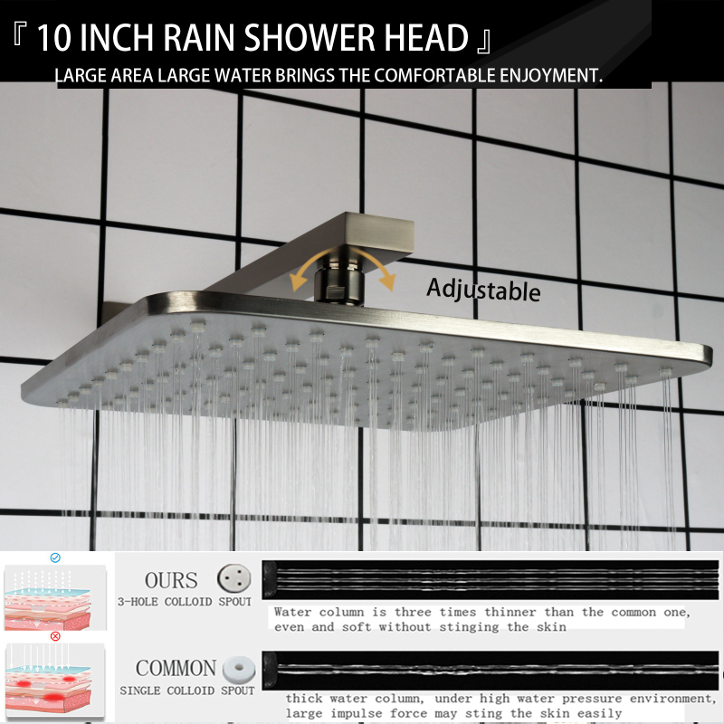 Hot Sales Brushed Nickel Thermostatic Rainfall Shower Mixer 10 Inch Bathroom Showers Combo Set With Handheld