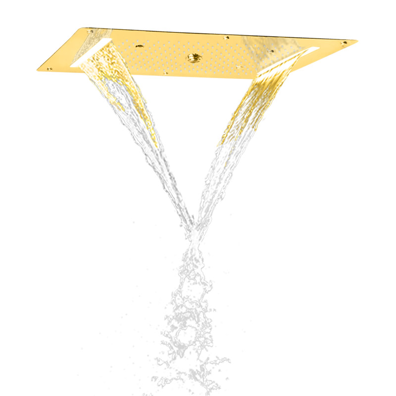 Gold Polished Shower Head 70X38 CM LED Bathroom Waterfall Rainfall Atomizing Bubble Massage Shower