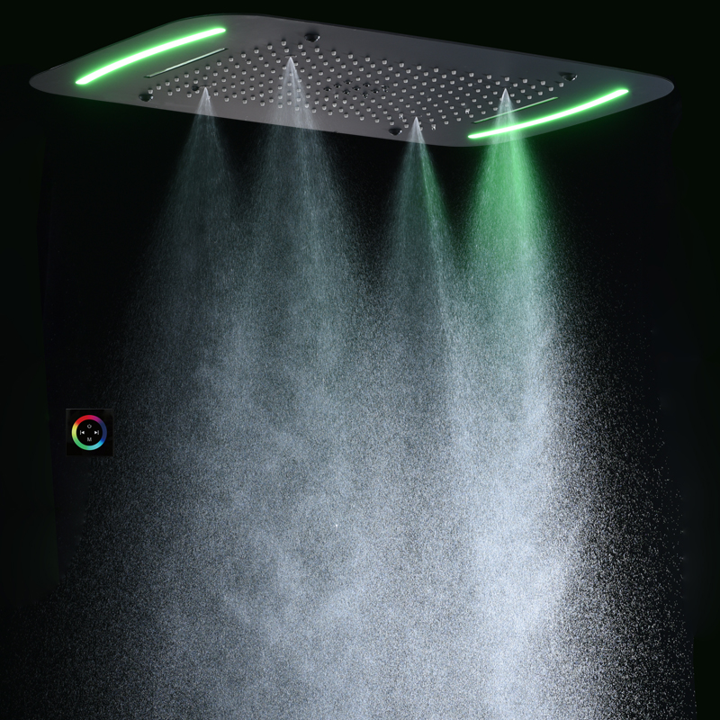 Fashion Matte Black 71X43 CM Bathroom Shower Head With LED Control Panel Multi Function Shower Waterfall