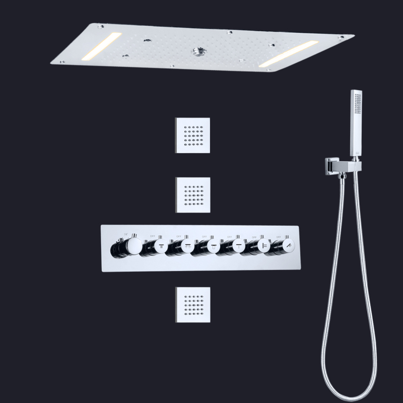 Thermostatic Rainfall Shower System Chrome 700X380 MM LED Luxurious Bathroom Shower Head With Set