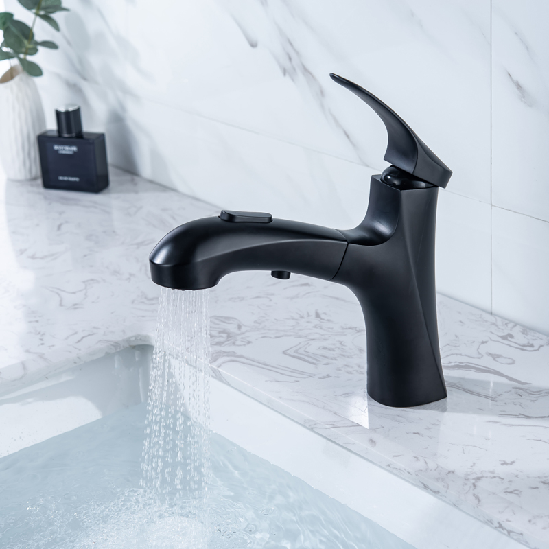 Matte Black Bathroom Faucet Single Handle Basin Mixer Full Out Double Water Functions Head Contemporary Sink Mixer