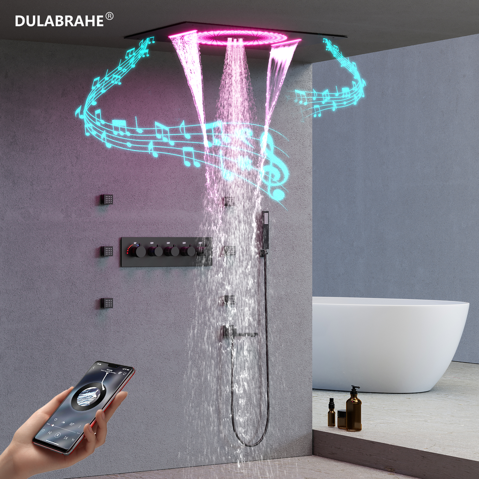 2024 New Sky City LED Bluetooth Music 60x40.5CM Ceiling Shower Head Set Bathroom Thermostatic Faucet Bath Shower