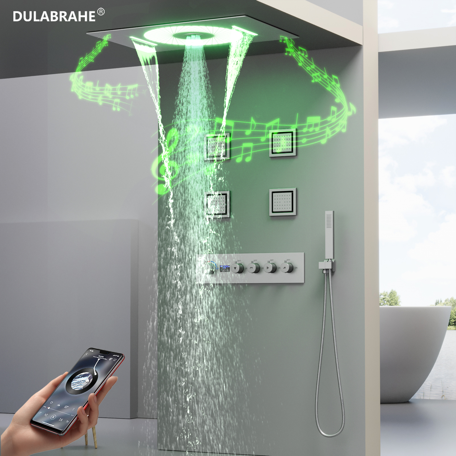 Hot And Cold Valve Water Faucets in Bathrooms Luxury LED Lights Sanitary Ware Stainless Steel Ceilings Shower Set with Sprinklers