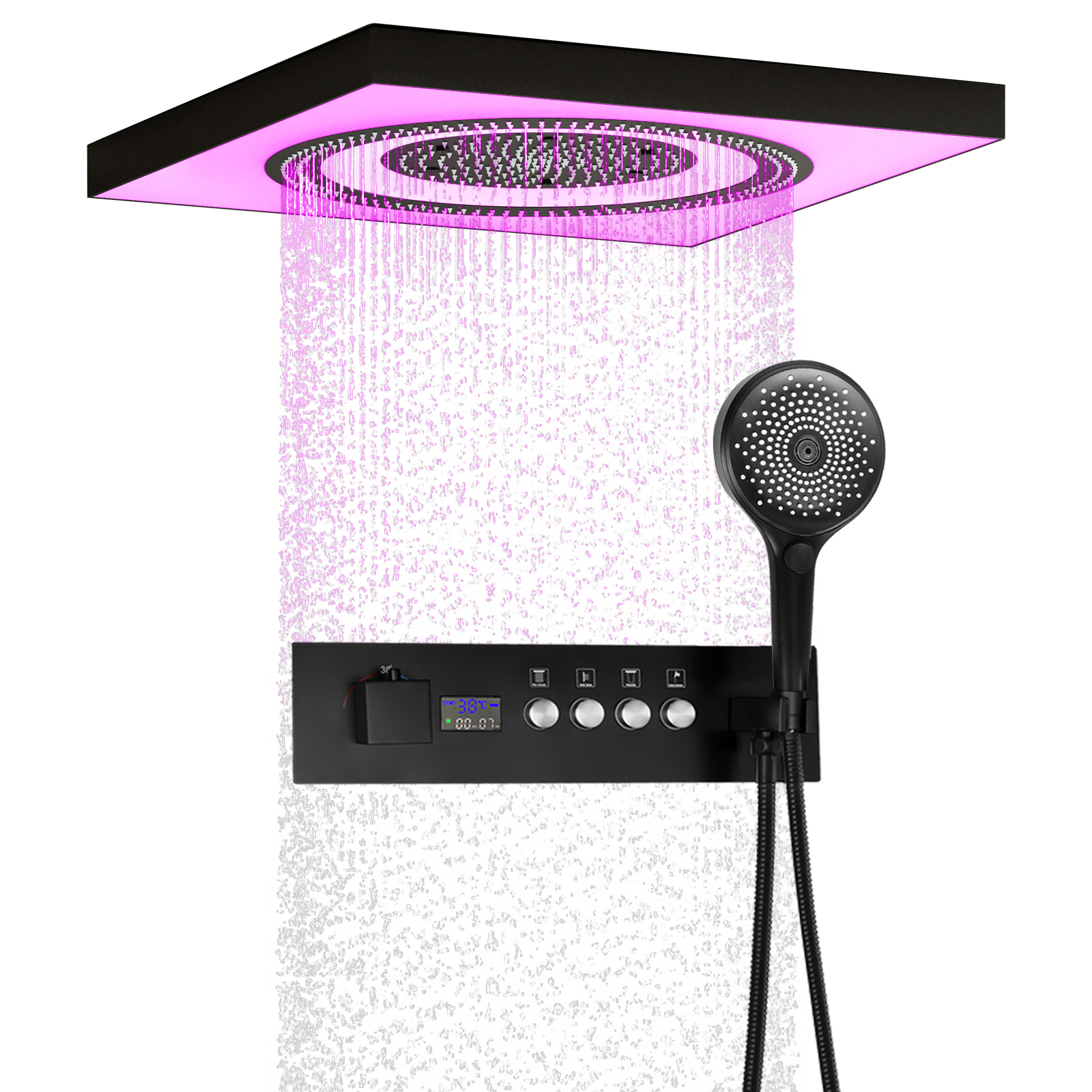 LED Shower Head Rain Spray Bathtub Set Concealed Mounted Shower Mixer Shower Valve Handle