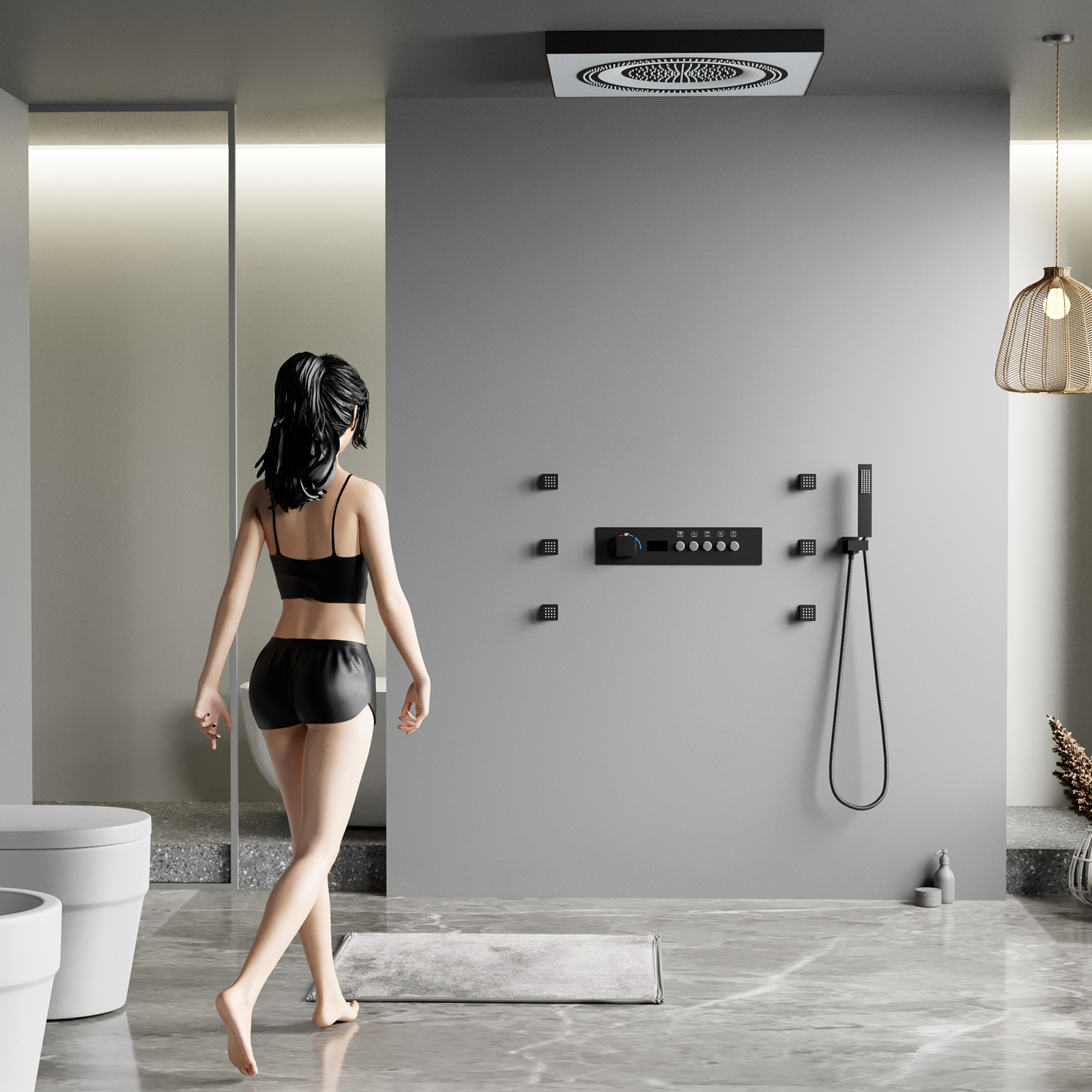 Remote Control LED New Shower Head Music Button Digital Display Rain Shower Head Brass Set