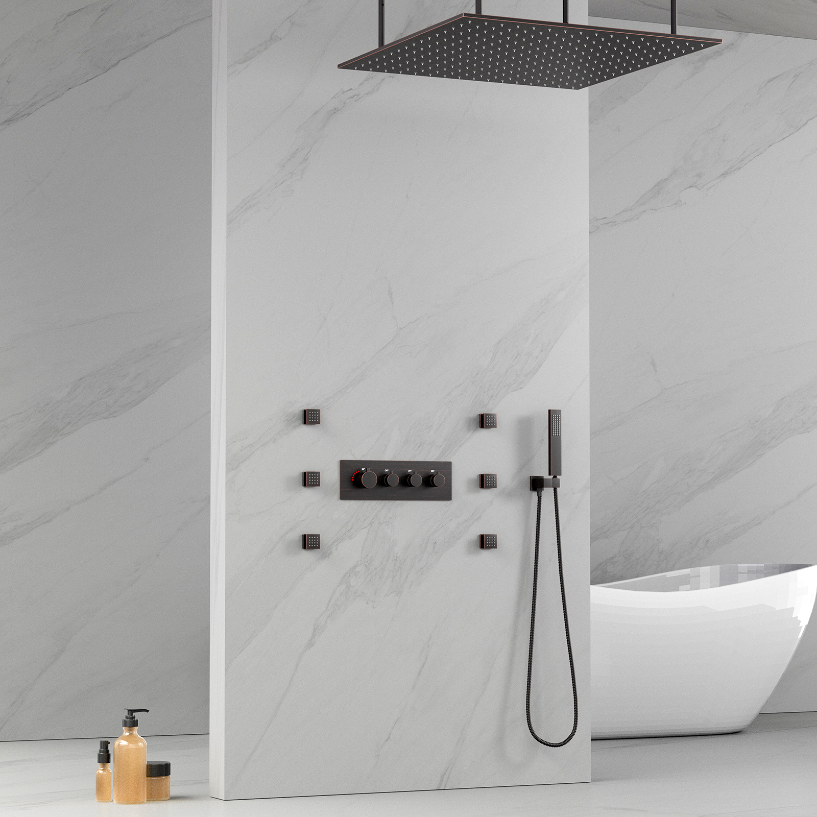 Oil Rub Bronze Multifunctional Music Ceiling Mount Shower Head Valve LED Shower Rain Shower Tank Shower Faucet