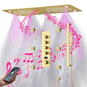 Ceiling Spray Rain Shower LED Music Shower Head Gold Set Rain Spray Massage Thermostat Shower System Set