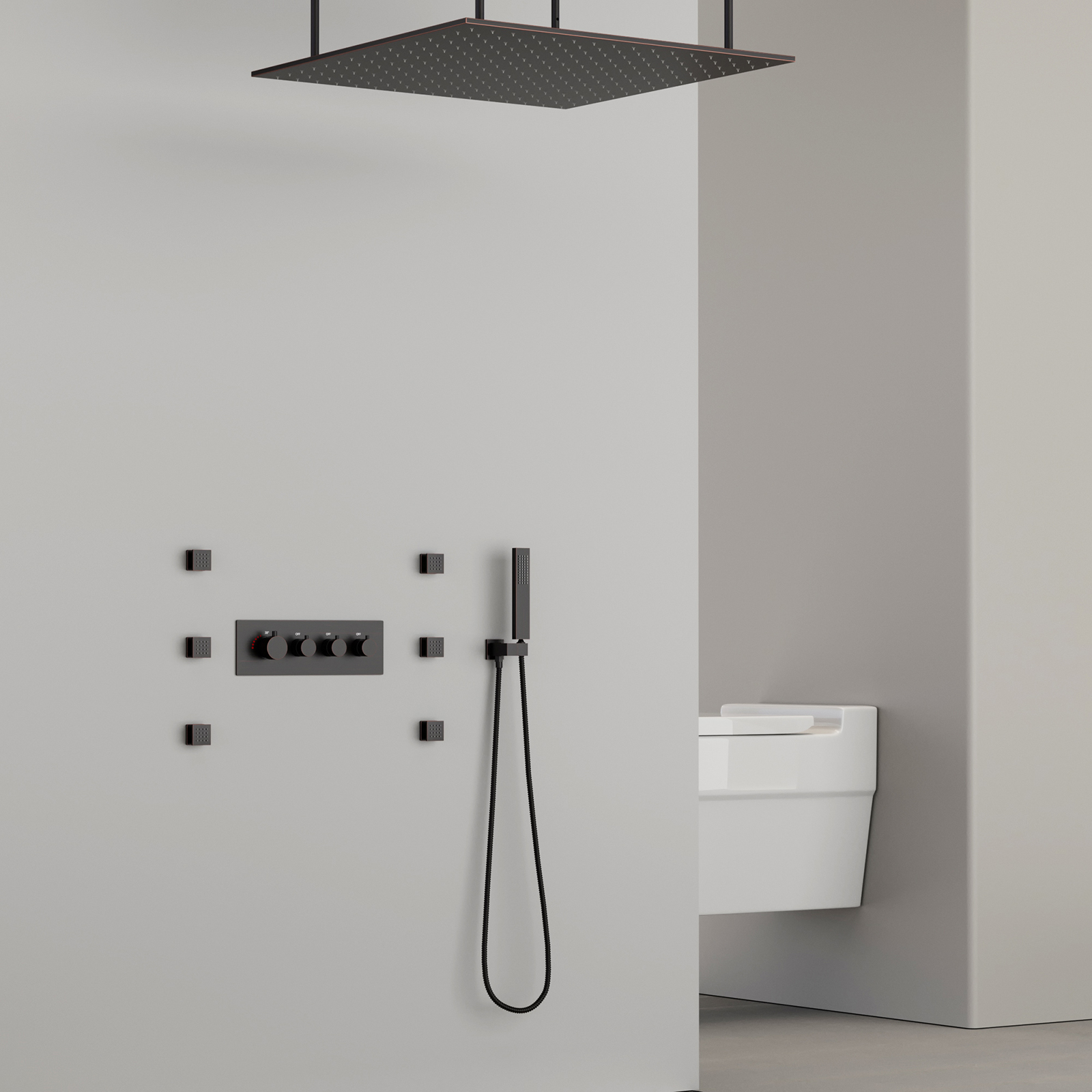 Bathroom Rain Shower Set, LED Shower Head, Ceiling Square Shower System, Intelligent Constant Temperature