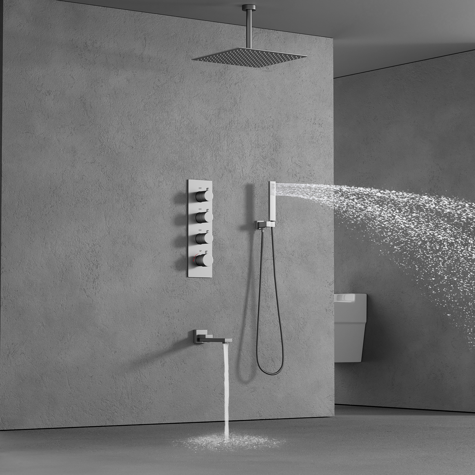Ceiling Mount Panel Shower Mixer Set Bathroom Luxury Rain Mixer Shower Combo Set Rainfall Shower Head with Handheld