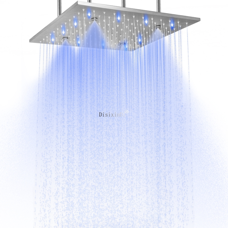 Brushed 16 Inch Shower Head System 304 Stainless Steel Bathroom LED Ceiling Installation Rain Mist Shower Mixer