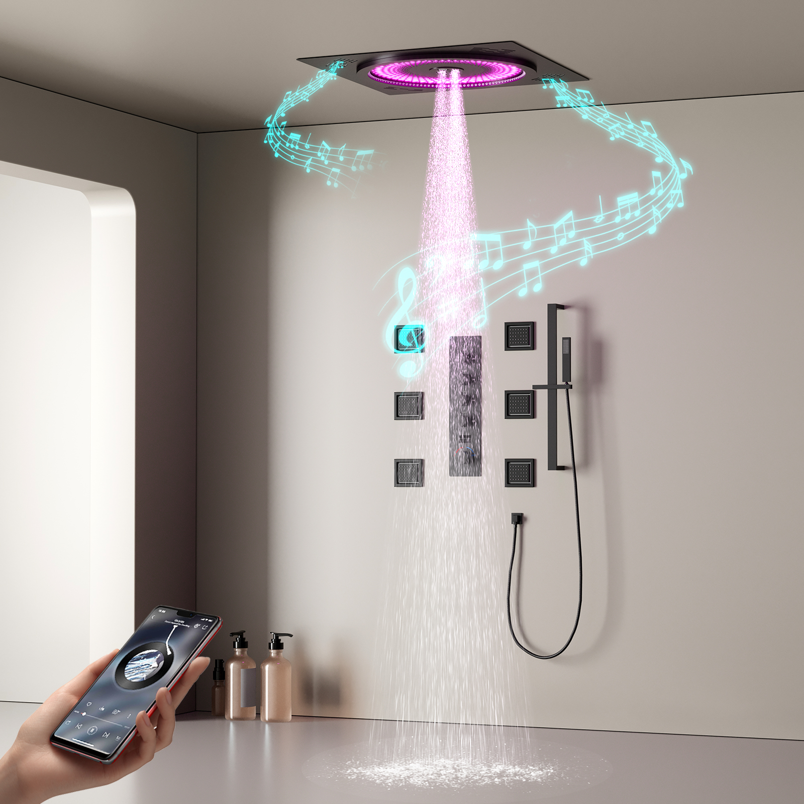 DULABRAHE's New Design Deluxe Digital Display 5-function Shower Head with LED And Music Shower Head Faucet