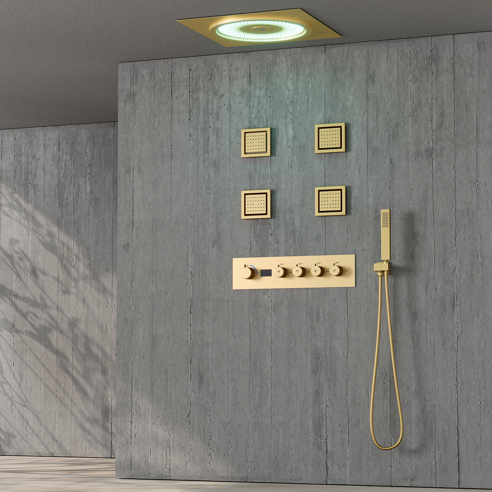 New Design Deluxe Digital Display 5 Features Shower Head Rain Shower with LED And Music Wall Mounted Shower Faucet Set