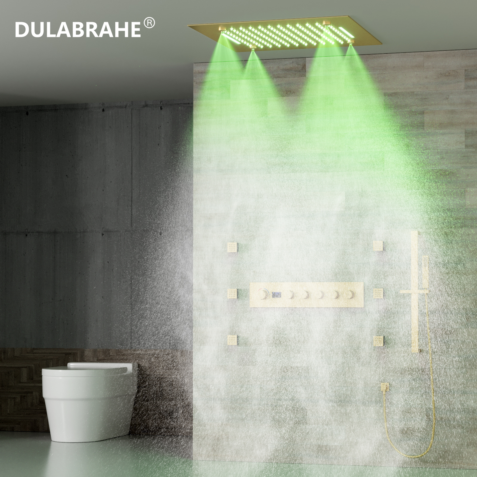 Brushed Gold Hidden Shower Set Wall Mounted Rain Shower Head Luxury Shower Valve Mixer Combo