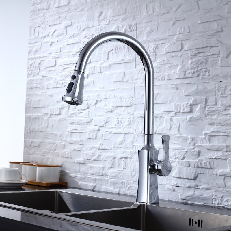 Hot Sales Chrome Polished New European Style Luxury Design Sink Bifunctional Kitchen Mixers Single Handle