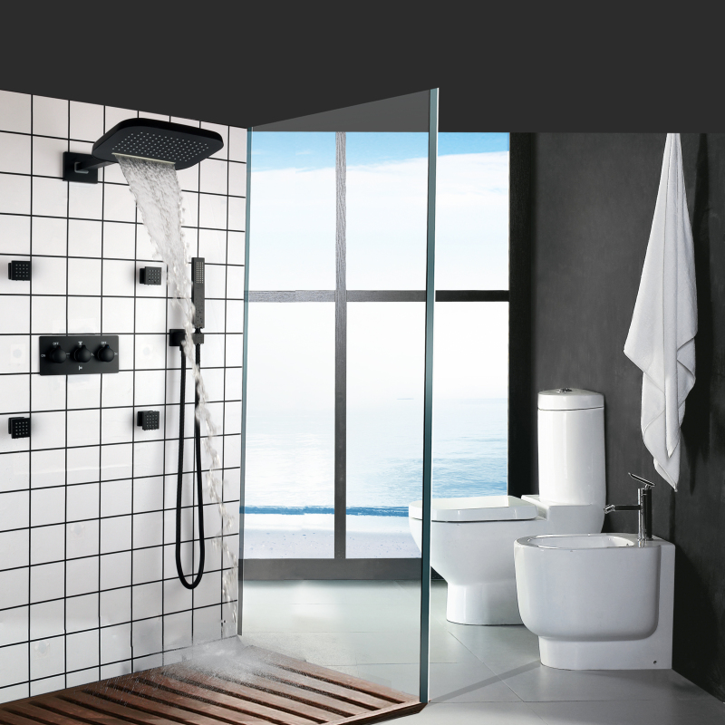 Luxurious Easy Matte Black Shower Mixer Bathroom Cold And Hot Waterfall Rainfall System With Hand Shower