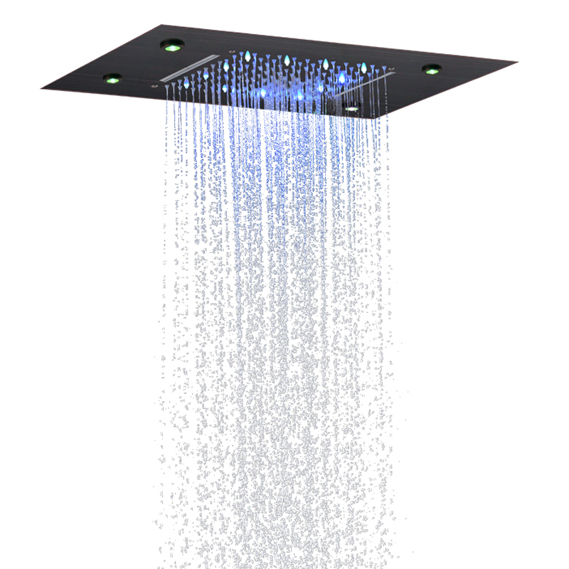 Oil Rubbed Bronze 50X36 CM Shower Mixer LED 3 Color Temperature Changing Bathroom Bifunctional Waterfall Rainfall