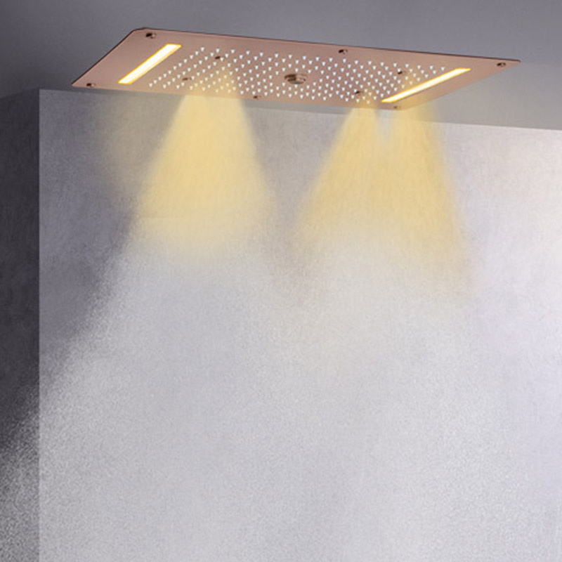 Brown 70X38 CM Shower Mixer LED European Style Bathroom Massage Shower Rainfall Concealed Shower System