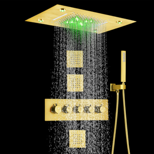 Brushed Gold Shower System 14 X 20 Inch Thermostatic Modern Bathroom Waterfall Shower