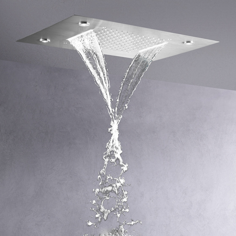 Fashion Brushed Nickel 50X36 CM Rain Shower Mixer LED 7 Colors Bathroom Bifunctional Waterfall Rainfall Systems