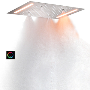 Brushed Nickel 50X36 CM Rain Shower Mixer 7 Colors LED Bathroom Bifunctional Rainfall Atomizing