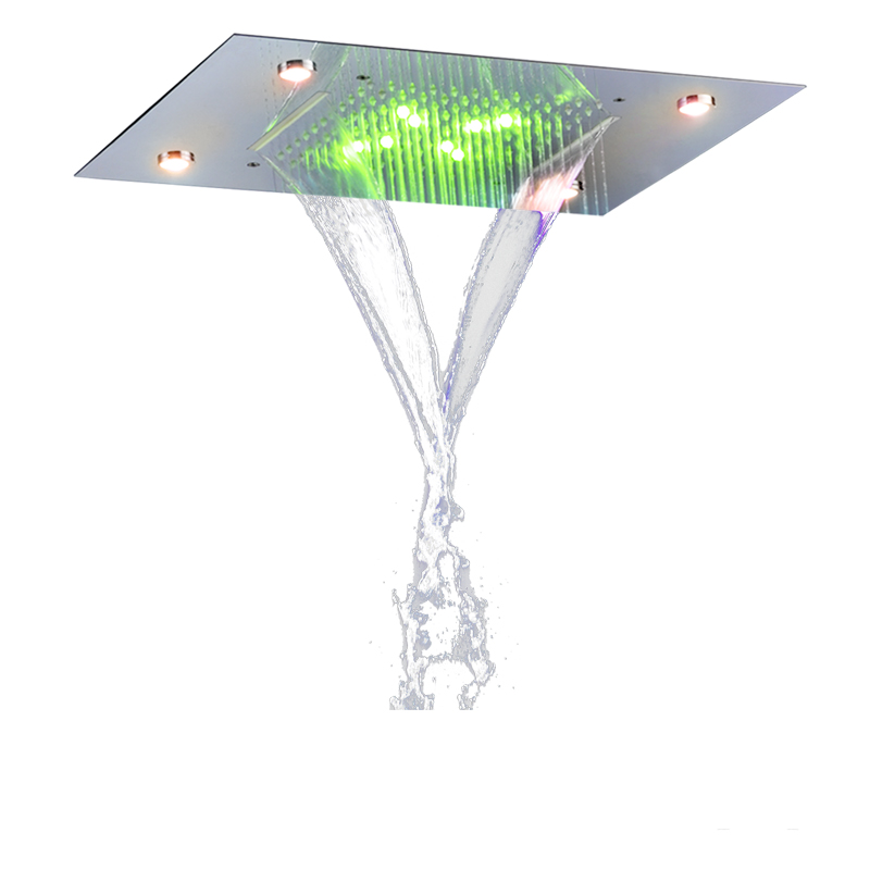 European Style Chrome Polished 50X36 CM Rain Shower Mixer 7 Colors LED Bathroom Bifunctional Waterfall Rainfall