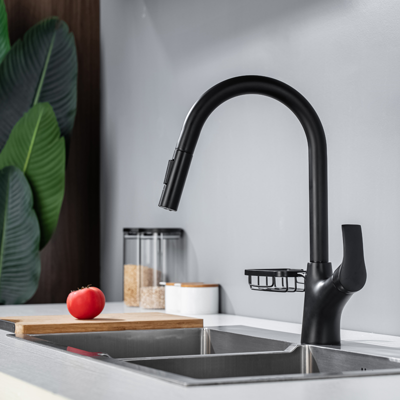 Contemporary Matte Black Basin Kitchen Mixer Sink Multifunctional Single Handle