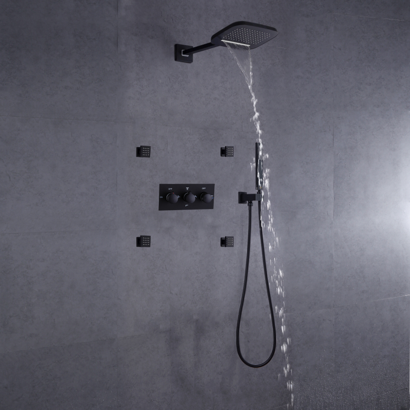Luxury Matte Black Cold And Hot Bathroom Rainfall Waterfall Shower Set Faucet Handheld Hydro Pressure Showe