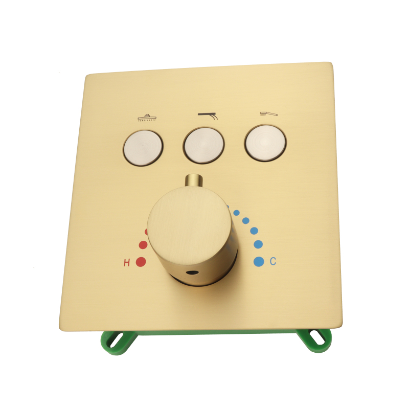 Shower Accessories Brushed Gold Three-function Button Concealed Thermostatic Control Switch Brass Valve Body
