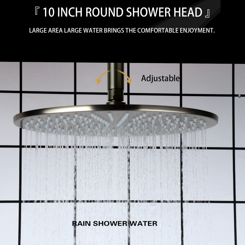 Brushed Nickel Thermostatic Rainfall Shower Set 10 Inch Bathroom Ceiling High Flow Shower System