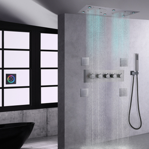 Gun Gray Shower Faucets LED Bathroom Thermostatic Tap Shower Rain Mist Massage Showers Set