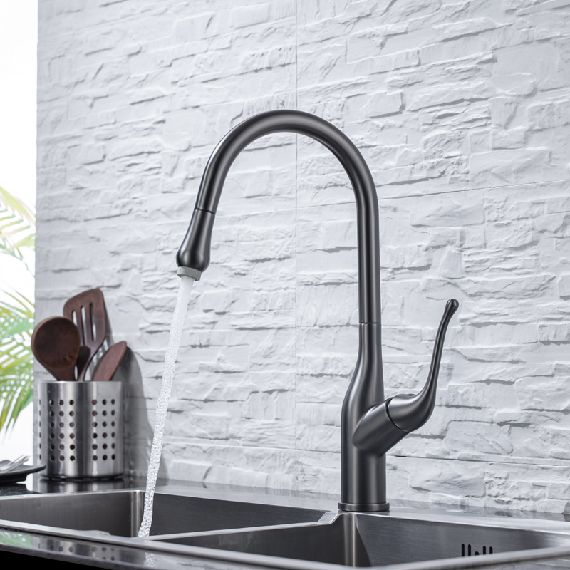 Hot Sales New Gun Gray Contemporary Luxury Sink Bifunctional Kitchen Faucets Pull Out Single Handle
