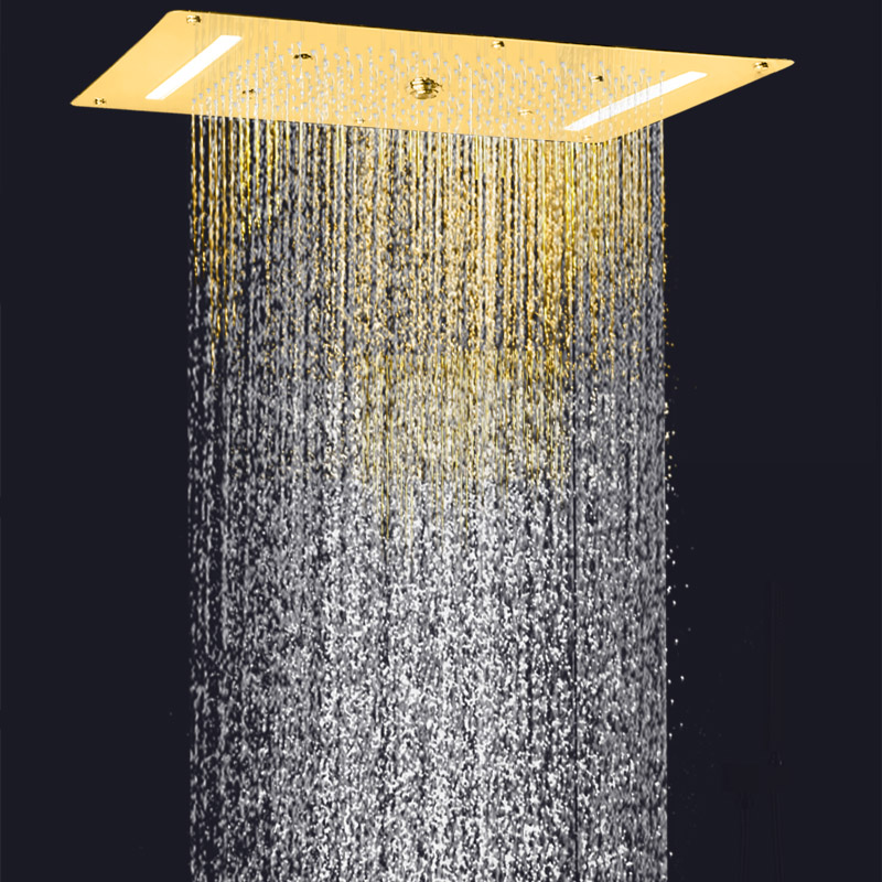 Luxury Gold Polished Shower Faucets 70X38 CM LED Bathroom Waterfall Rainfall Atomizing Bubble Massage Shower