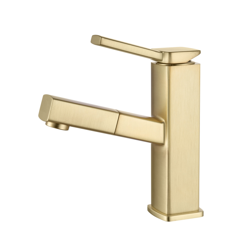 Brushed Gold High Quality Pull Out Faucet Basin Faucet Bathroom Hot And Cold Faucet Sink