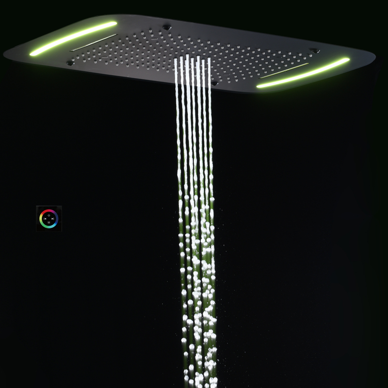 Fashion Matte Black 71X43 CM Bathroom Shower Head With LED Control Panel Multi Function Shower Waterfall