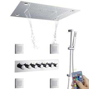 Conceal Thermostatic LED Luxury Shower Faucet System Chrome Polished 24 X 31 Inch Rain Shower Head With Handheld