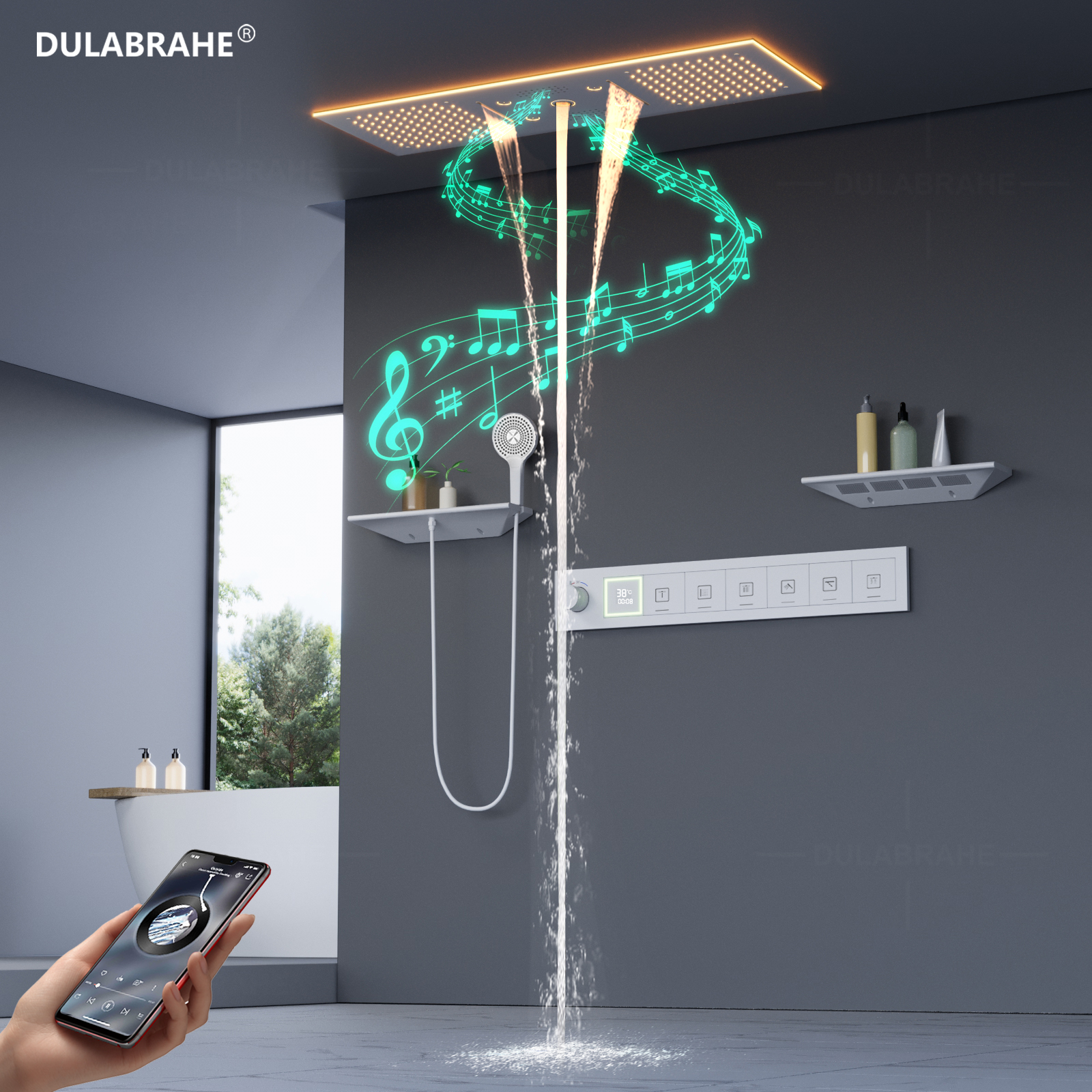 90X30CM Music LED shower head set rainfall waterfall fog bathroom constant temperature shower faucet