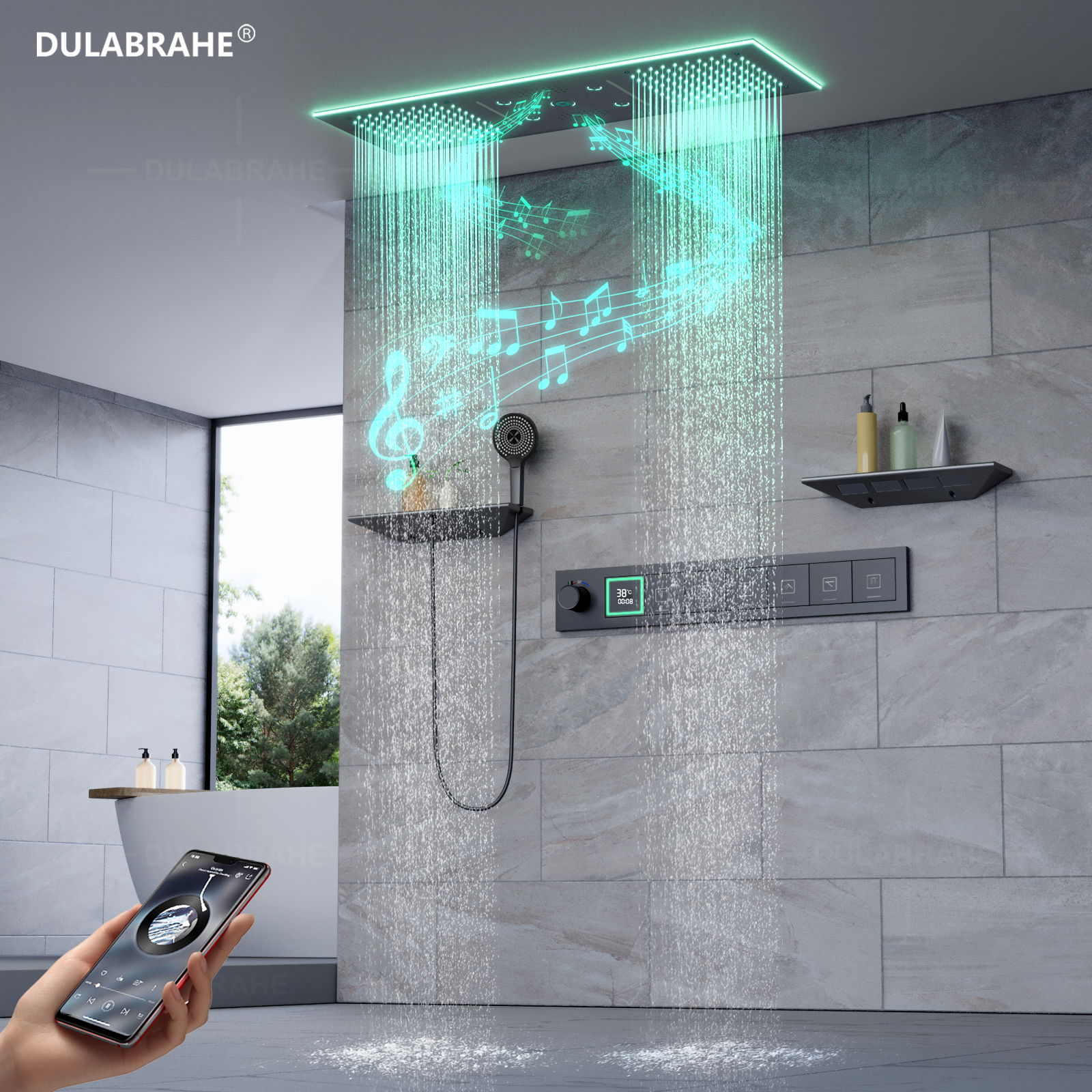 900x300mm Color Led Shower Head Ceiling Mounted Waterfall Rain Mist Thermostat Digital Display Shower Set System