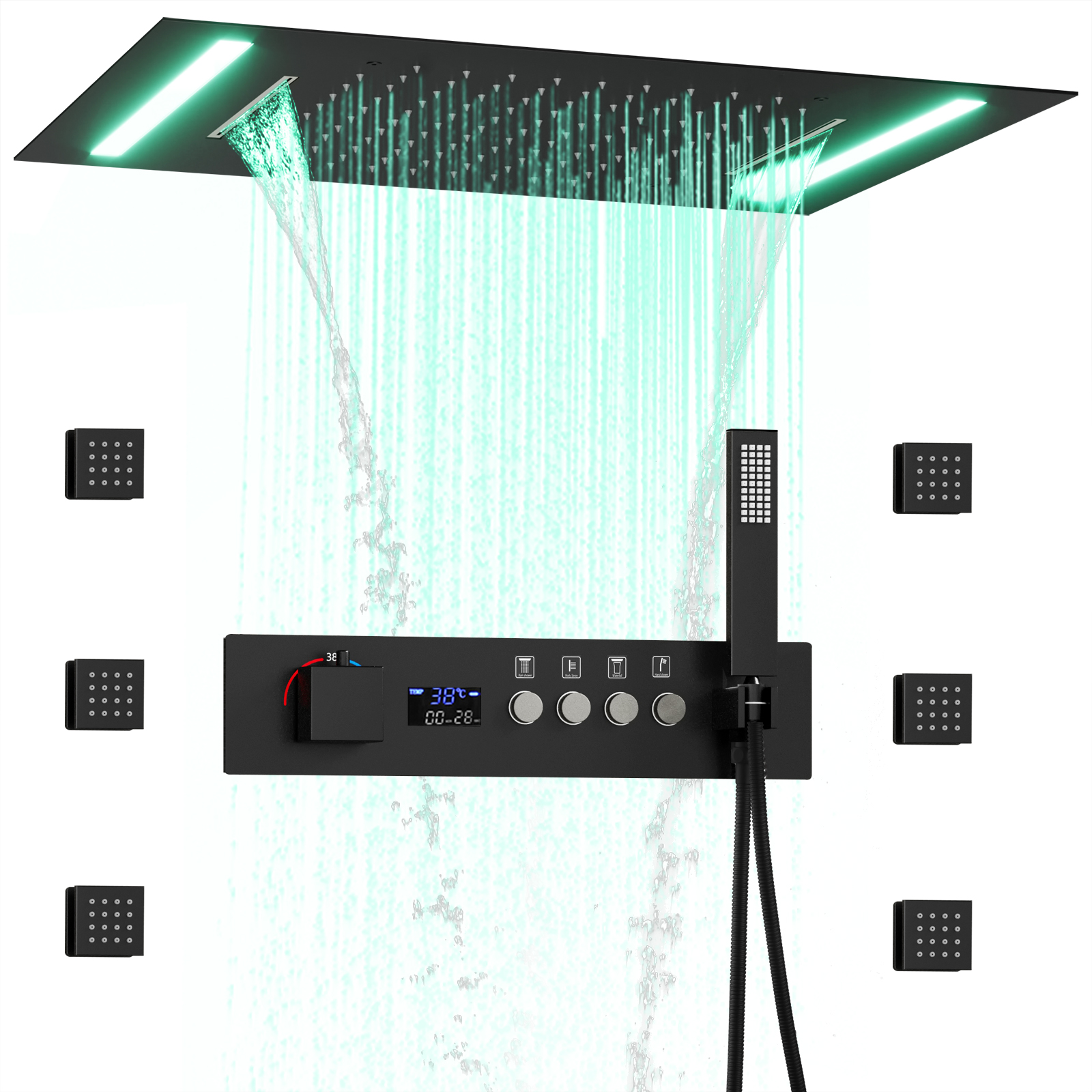 Modern Bathroom LED Shower Head 500*360MM Rain Shower Waterfall Ceiling Type Thermostatic Shower Valve Set