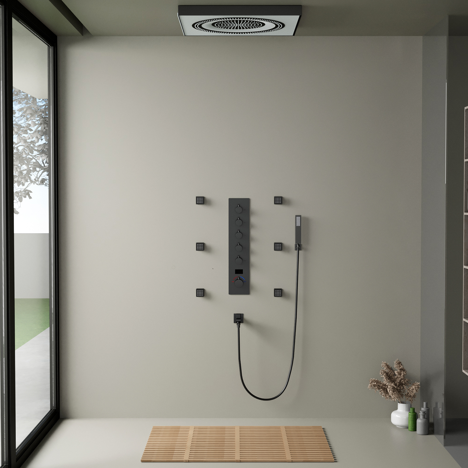 LED Multi-function Hybrid Shower Valve Thermostatic Shower Head Sets