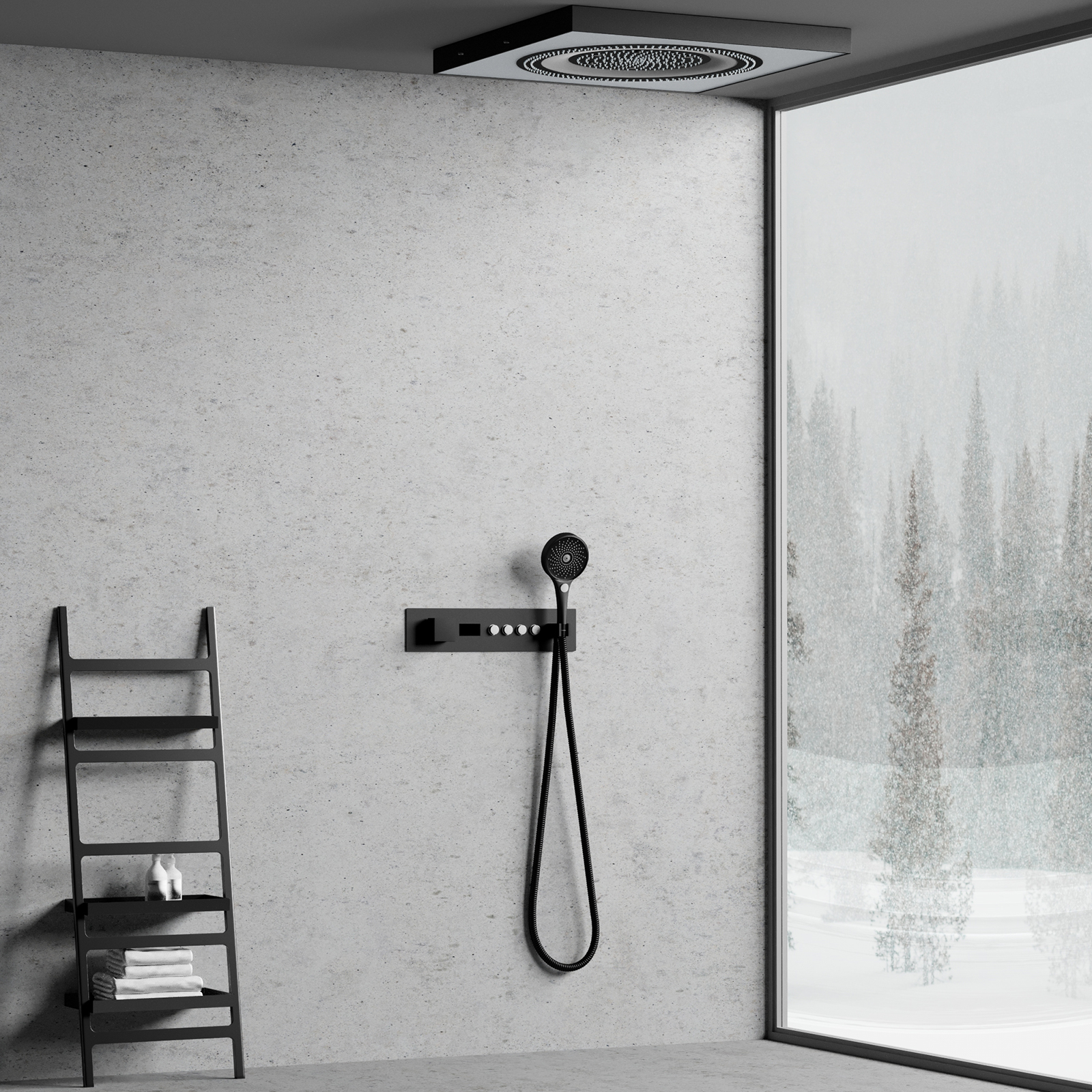LED Shower Head Rain Spray Bathtub Set Concealed Mounted Shower Mixer Shower Valve Handle