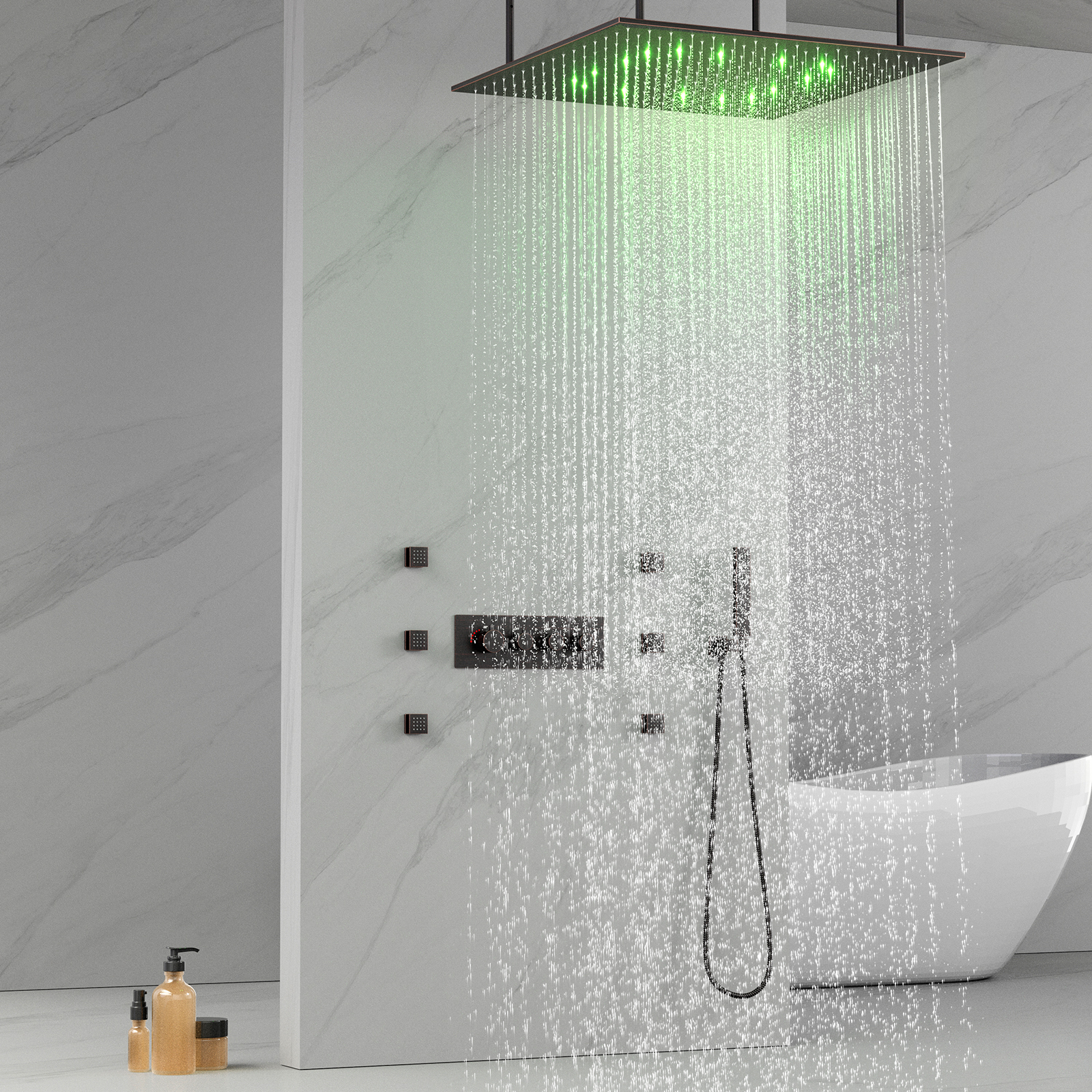 Oil Rub Bronze Multifunctional Music Ceiling Mount Shower Head Valve LED Shower Rain Shower Tank Shower Faucet