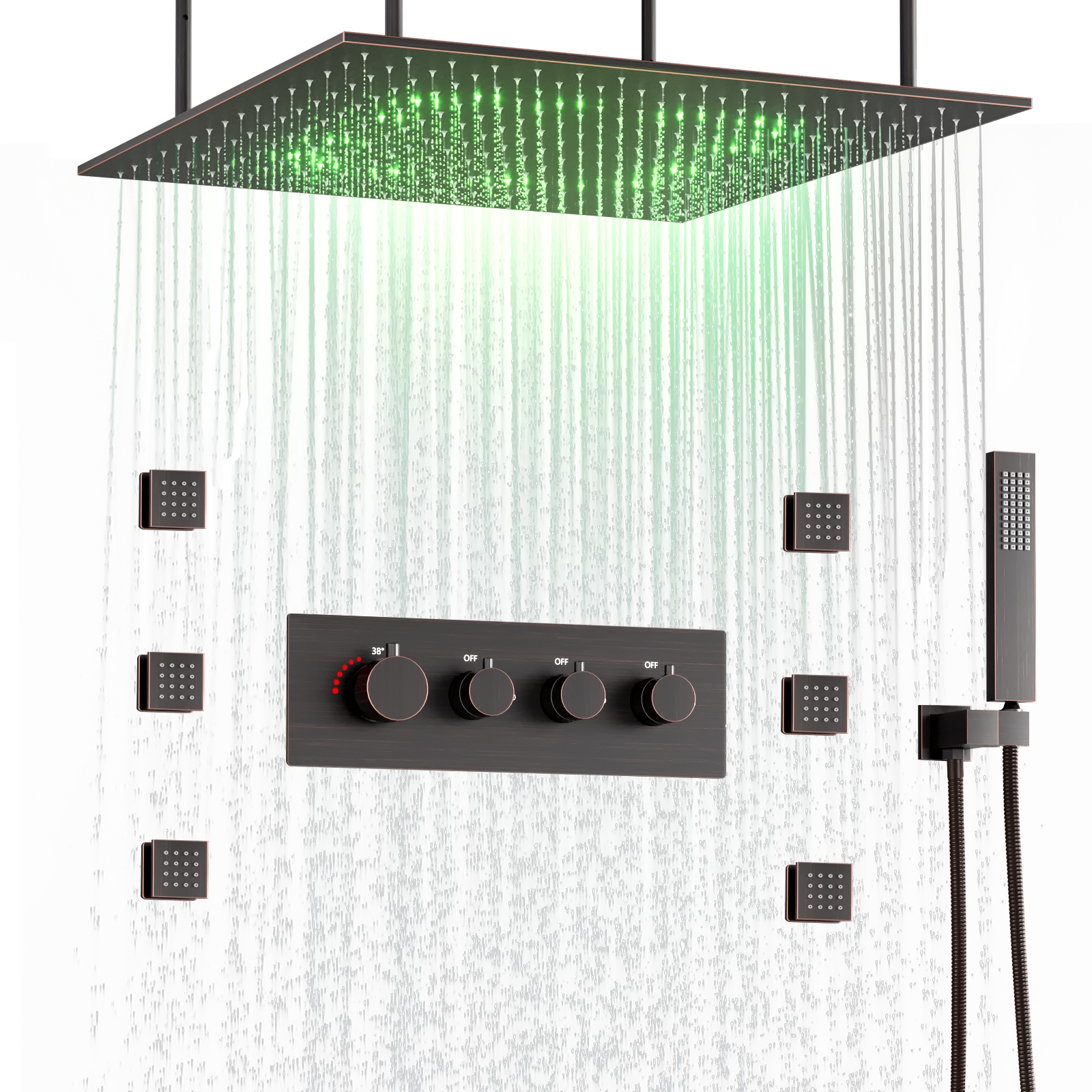 Bathroom Rain Shower Set, LED Shower Head, Ceiling Square Shower System, Intelligent Constant Temperature