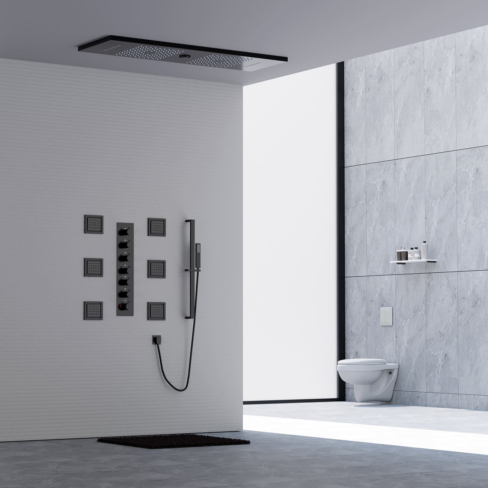 LED Shower Set Ceiling Embedded Rain And Waterfall Shower Head with Music Speaker Bathroom Shower Faucet And Valve