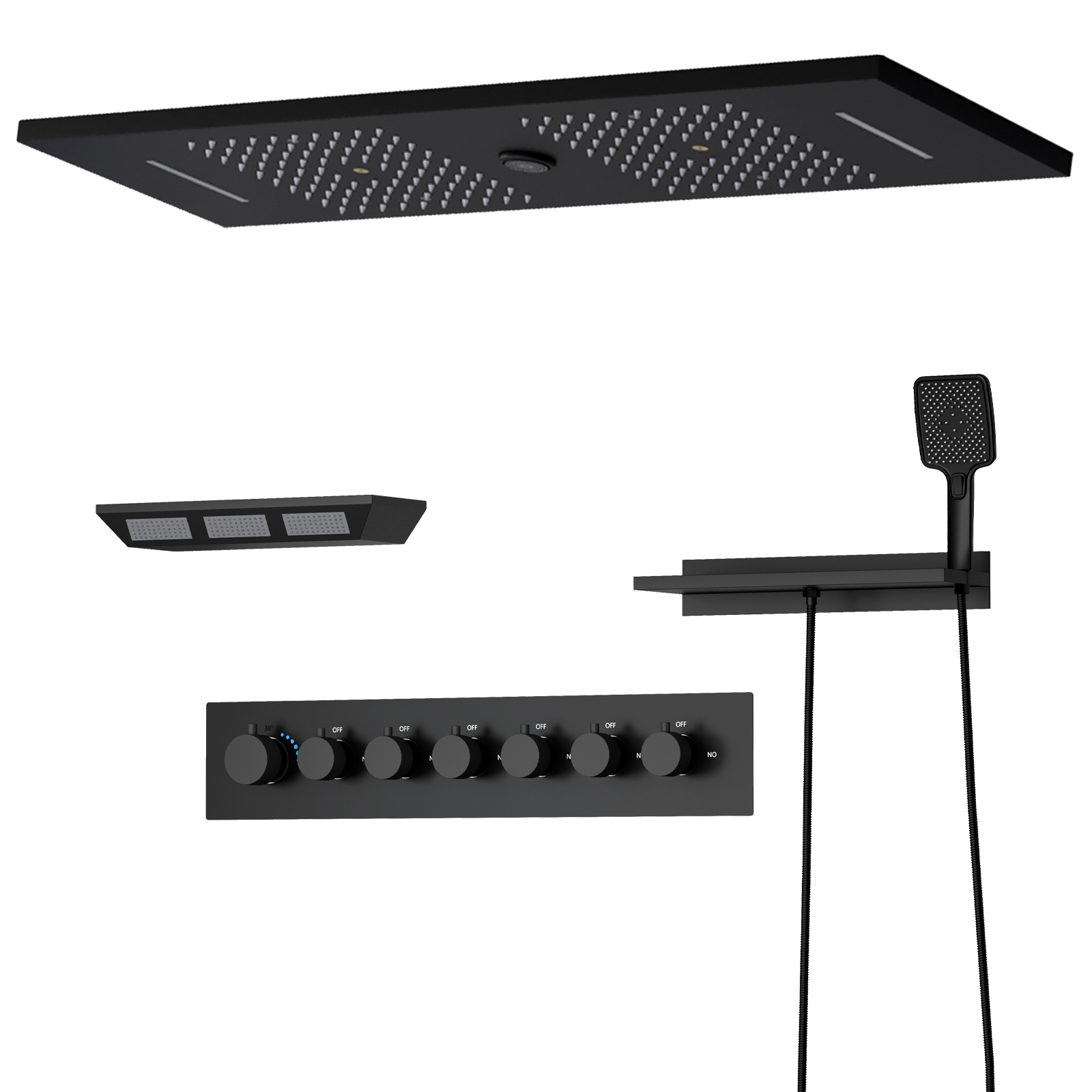 90x30Cm LED Light Square Brass Music High Pressure Rain Shower Top Sprayer Shower Faucet And Valve