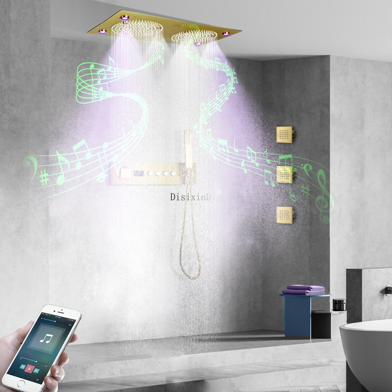 620*320mm Ceiling LED Music Shower Head LED Digital Display Constant Thermostatic Bathroom Gold Shower Faucet Set