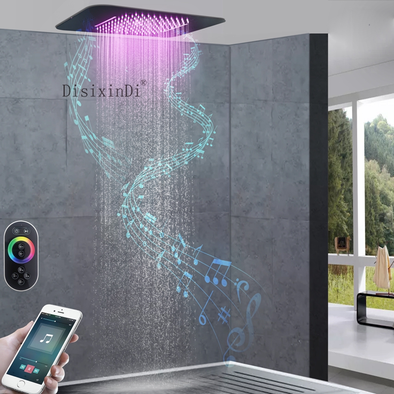 Matte Black 580*380 Bathroom Rainfall Waterfall Remote Control LED Shower Faucet With Music Function Shower Head